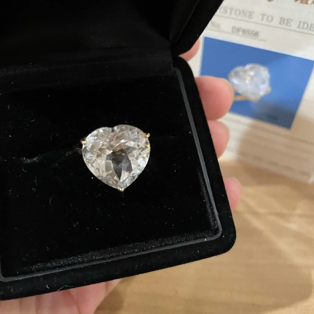 K18 18k Real Gold Japan Natural Topaz or White Topaz (April) heart ring YG - Picture 9 of 11